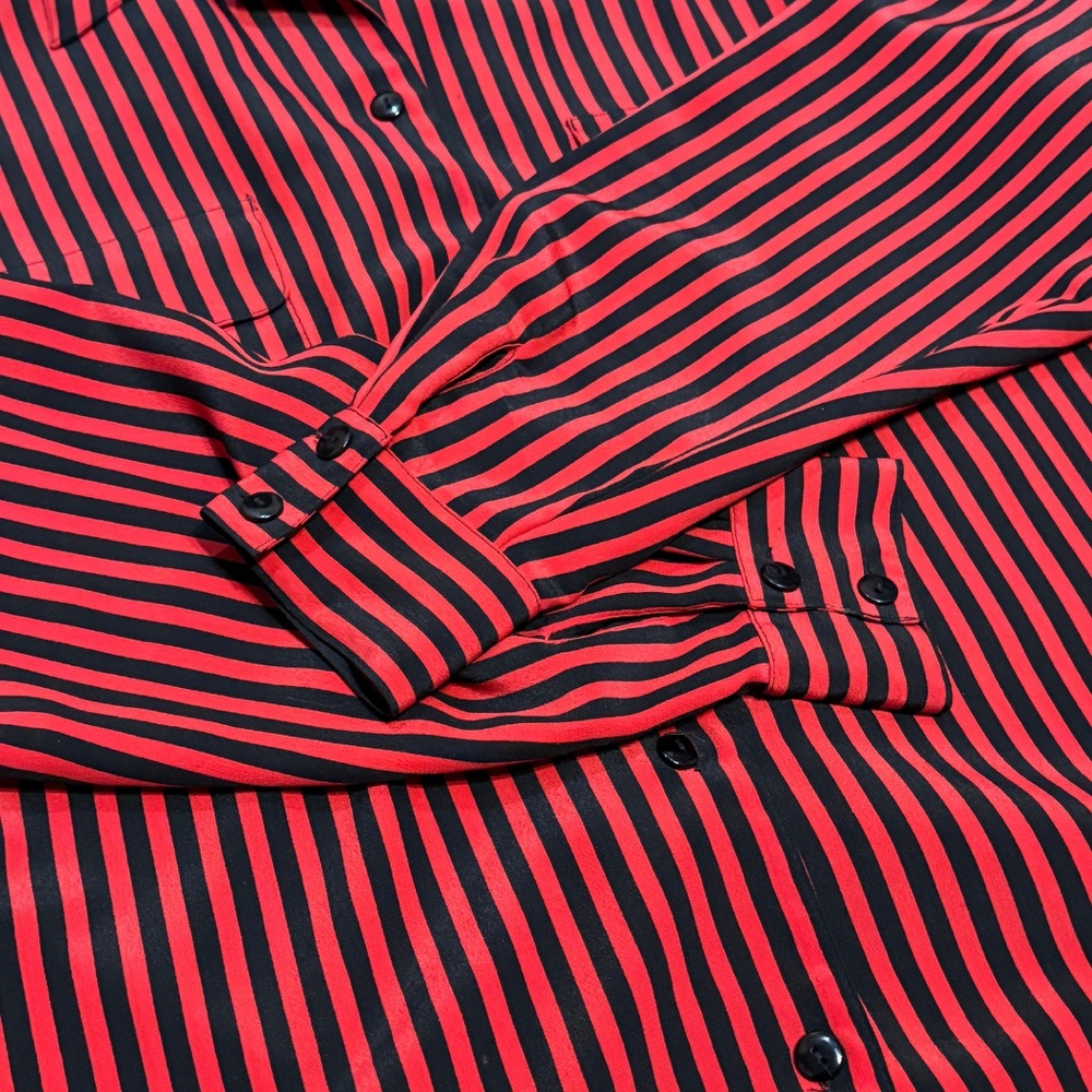 Vintage 80s 90s Sellecca Red Black Striped Button Up Shirt Shoulder Pads M - Picture 5 of 9
